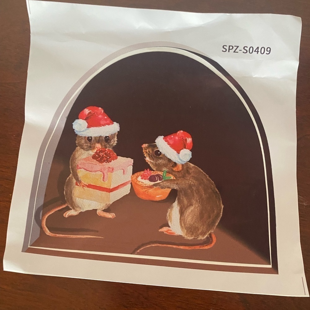 NWT Mouse With A Christmas Hat Pattern Wall Sticker Two Stickers